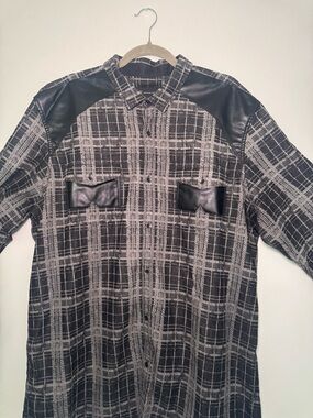 INC International Concepts Black and Gray Plaid Button-Down Shirt XXL